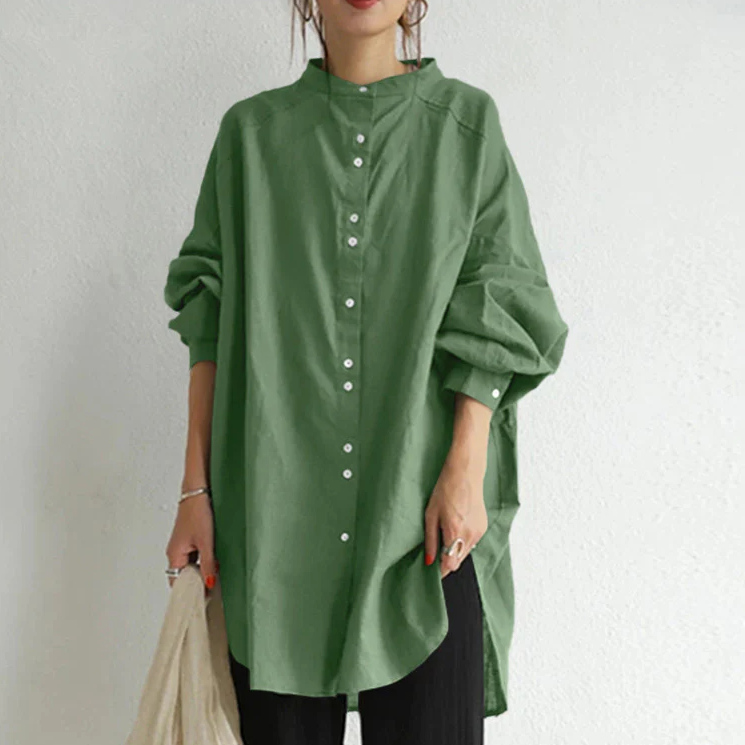 ID105 Shirt Long Sleeve Cut and Sew Simple Plain Loose Fit Relaxed Design Basic Style Women's Body Covering Great for Mixing and Matching Everyday Coordination 