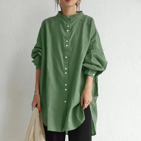 ID105 Shirt Long Sleeve Cut and Sew Simple Plain Loose Fit Relaxed Design Basic Style Women's Body Covering Great for Mixing and Matching Everyday Coordination 