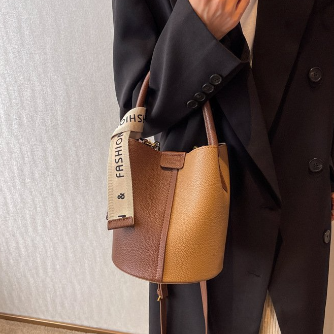 バッグ レディース バケットバッグ  ユニークデザイン ファスナー 配色 カジュアル 通勤 ショルダーバッグ 見逃し厳禁 合成革 ID263