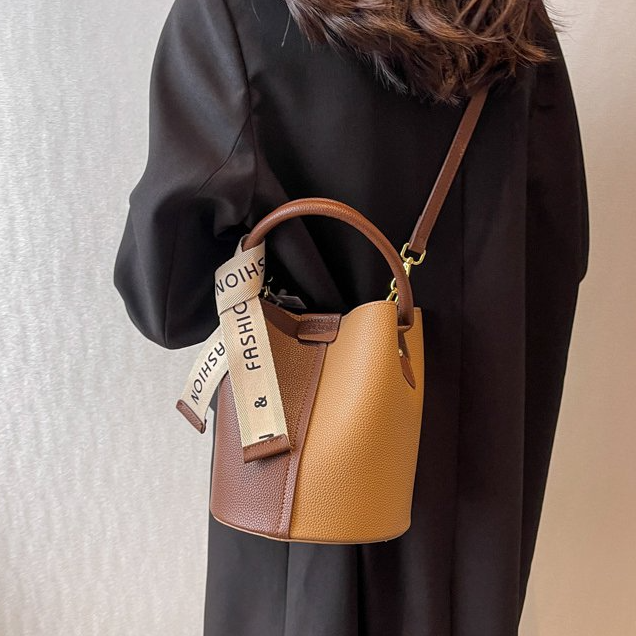 バッグ レディース バケットバッグ  ユニークデザイン ファスナー 配色 カジュアル 通勤 ショルダーバッグ 見逃し厳禁 合成革 ID263
