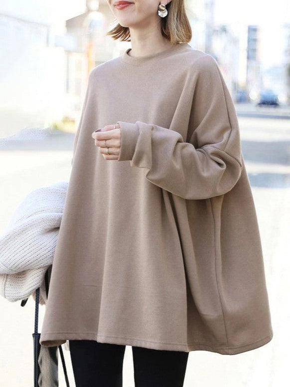 6色展開 裏起毛 スウェット レディース 長袖 トレーナー オーバーサイズ ゆったり 体型カバー 中長丈 トップス カジュアル パーカー風 シンプル 秋冬 防寒 通勤 通学 デイリー おしゃれ 人気 ID1731