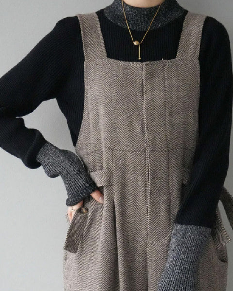 サロペット レディース ワイドパンツ オールインワン ゆったり 体型カバー 無地 シンプル カジュアル おしゃれ 通勤 通学 秋冬新作 大人ナチュラルスタイル ID1831