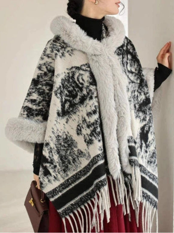 「今年最後の大チャンス」フリンジ デザイン ニット ケープ ポンチョ レディース ふわふわ 柔らかい 暖かい エレガント アウター 秋冬 ID2252
