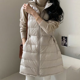 「年に一度の大放出」ロング ダウンベスト レディース 中綿ベスト ウエスト絞り デザイン 軽量 暖かい おしゃれ 通勤 カジュアル 秋冬 新作 ID2091