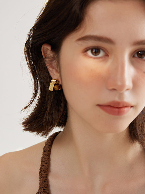 弧形 ピアス レディース 高級感 虎目石 おしゃれ 耳飾り アクセサリー 金属アレルギー対応 デイリー パーティー フォーマル ギフト ID1307