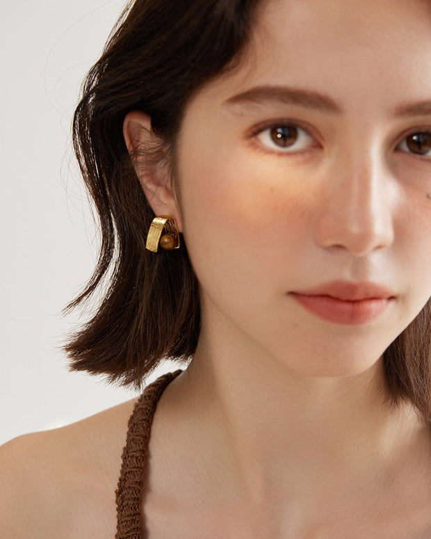 弧形 ピアス レディース 高級感 虎目石 おしゃれ 耳飾り アクセサリー 金属アレルギー対応 デイリー パーティー フォーマル ギフト ID1307