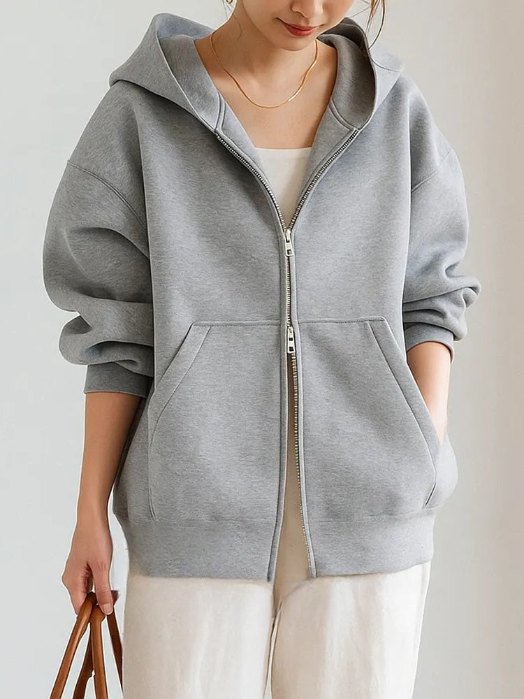 ジップパーカー レディース スウェット フーディー ゆったり 長袖 カジュアル シンプル 通勤 通学 体型カバー 秋冬 アウター ID1803