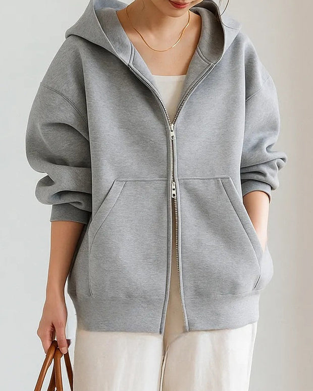 ジップパーカー レディース スウェット フーディー ゆったり 長袖 カジュアル シンプル 通勤 通学 体型カバー 秋冬 アウター ID1803