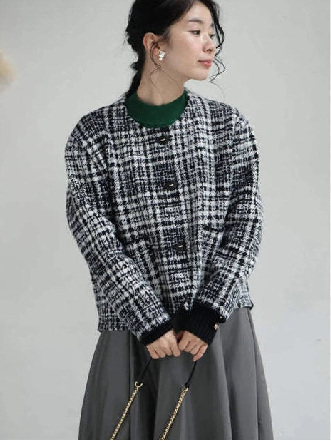 「限定価格は今だけ！」チェック柄 ジャケット レディース きれいめ 大人カジュアル ゆったり おしゃれ 上品 アウター 通勤 防寒 秋冬 ID2238