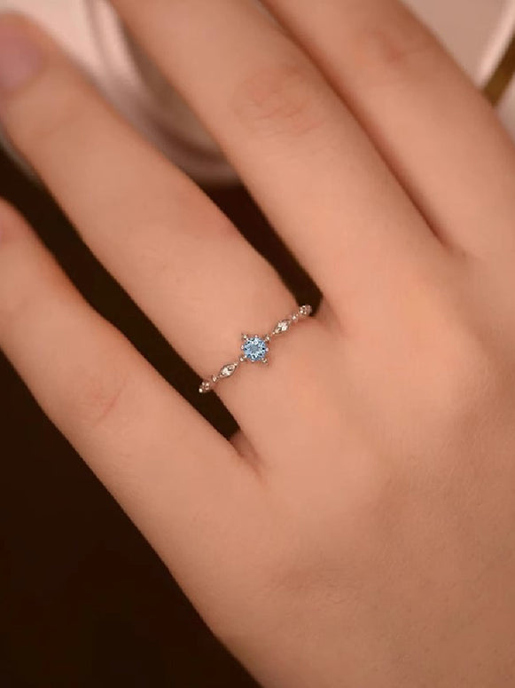 ブルーストーン オープンリング レディース 指輪 フリーサイズ 調整可能 シンプル 雪の結晶デザイン 高級感 ID1578