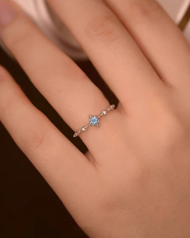 ブルーストーン オープンリング レディース 指輪 フリーサイズ 調整可能 シンプル 雪の結晶デザイン 高級感 ID1578