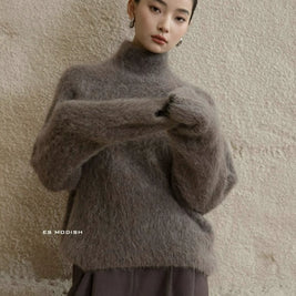 「年末前の大感謝祭」ふわふわ ニット レディース ハイネック セーター 柔らかい 暖かい シンプル エレガント 体型カバー 無地 秋冬 新作 ID2177