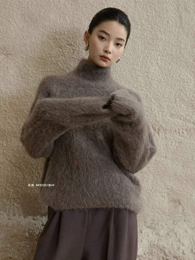 「年末前の大感謝祭」ふわふわ ニット レディース ハイネック セーター 柔らかい 暖かい シンプル エレガント 体型カバー 無地 秋冬 新作 ID2177