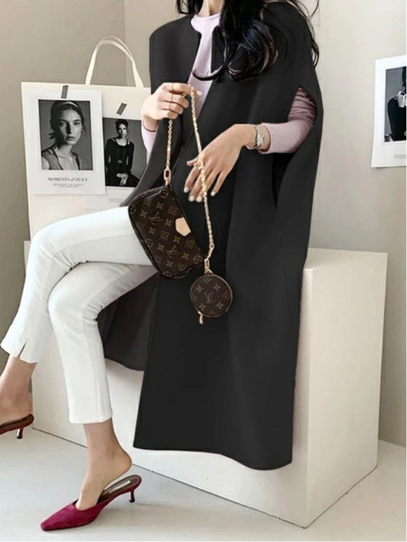 ポンチョ ジレ コート レディース ノースリーブ ロング丈 ウール風 フェイクウール アウター 上品 きれいめ エレガント 体型カバー 通勤 通学 大人女子 秋冬 新作 ID1894