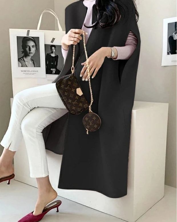 ポンチョ ジレ コート レディース ノースリーブ ロング丈 ウール風 フェイクウール アウター 上品 きれいめ エレガント 体型カバー 通勤 通学 大人女子 秋冬 新作 ID1894