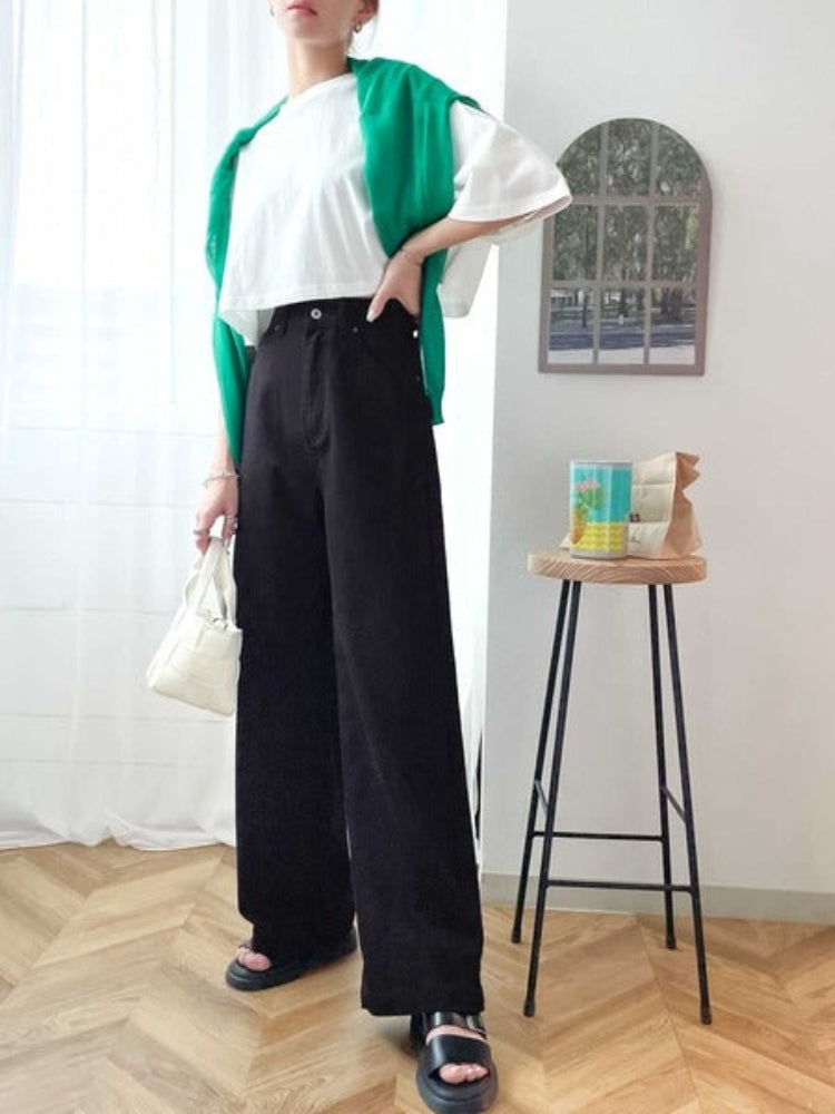 【244】[売れ筋1位獲得！]美シルエット ハイウエストルーズデニムパンツ レディース ストレート ワイドシルエット 着回し力抜群 2025春夏新作 韓国風 カジュアル