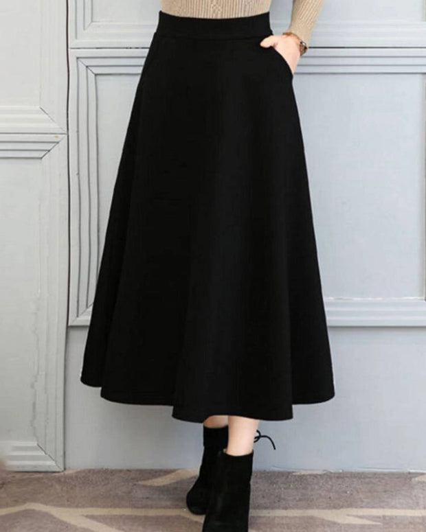 Aライン スカート レディース ロングスカート ハイウエスト ウエストゴム 体型カバー フレアスカート エレガント シンプル 通勤 オフィス カジュアル お出かけ 入学式 卒業式 入園式 発表会 フォーマル ブラック ID1467