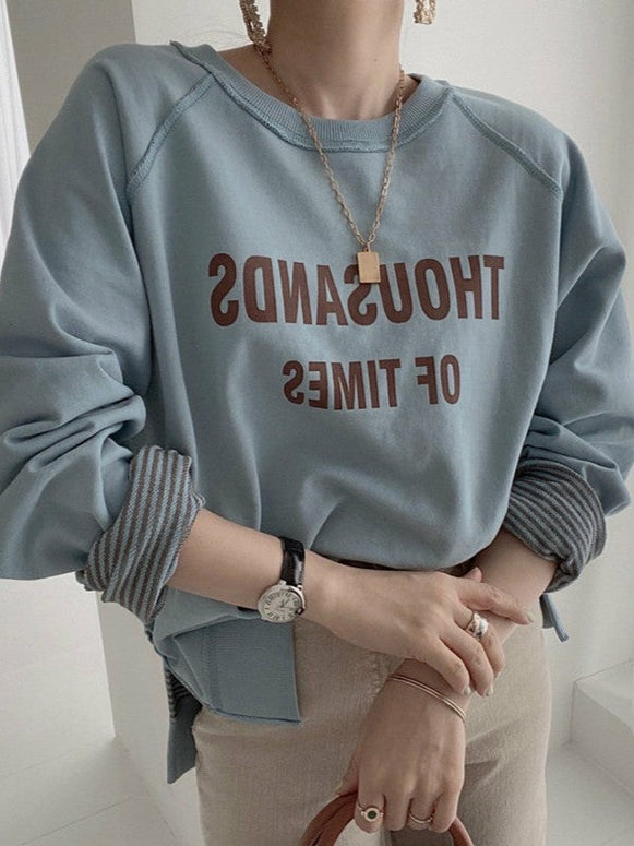 4色展開 スウェット トレーナー レディース 長袖 クルーネック 英字ロゴプリント ゆったり シンプル カジュアル 体型カバー 通勤 通学 デイリー おしゃれ 韓国風 春秋冬 トップス ID1739