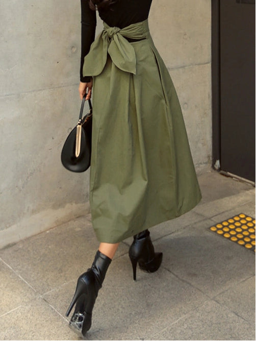 3色展開 ウエストリボン 無地 秋冬 ベルト スカート 大きいサイズ ツイル ボトムス 2way オフィス 秋 フレア ロング フレアスカート レディース ID1393