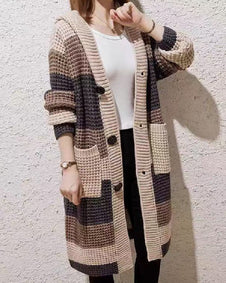 3色展開 ロングカーディガン レディース ニットフード付き ゆったり 厚手 暖かい トップス カジュアル シンプル 体型カバー 秋冬 コート風 羽織り おしゃれ 通勤 通学 お出かけ ID1635