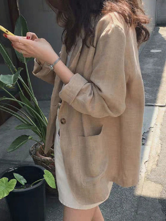 薄手 テーラードジャケット 綿麻 レディース 長袖 ポケット付き 通勤 入園式 卒園式 きれいめ カジュアル 春秋 ID1185