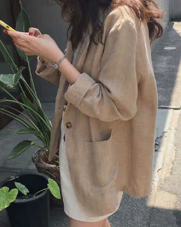 薄手 テーラードジャケット 綿麻 レディース 長袖 ポケット付き 通勤 入園式 卒園式 きれいめ カジュアル 春秋 ID1185