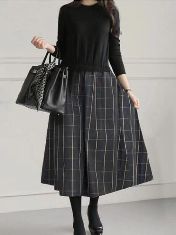 チェック柄 ワンピース レディース 長袖 ロング丈 体型カバー 上品 きれいめ 通勤 通学 シンプル 秋冬新作 大人可愛い カジュアル ファッション ID1826