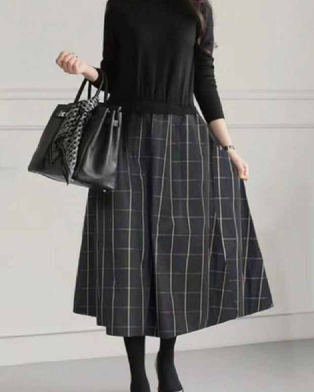 チェック柄 ワンピース レディース 長袖 ロング丈 体型カバー 上品 きれいめ 通勤 通学 シンプル 秋冬新作 大人可愛い カジュアル ファッション ID1826