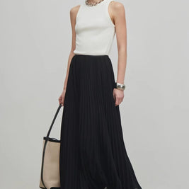 【561】シフォンプリーツロングスカート 夏新作 軽やかロング丈 上品きれいめ オフィス/お出かけ/デート 半身スカート 大人エレガント ホワイト