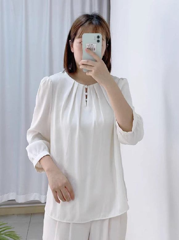 パールボタン ブラウス レディース 七分袖 シフォン シャツ 通勤 オフィスカジュアル スーツインナー 面接 フォーマル 入学式 卒業式 参観日 食事会 春秋 トップス ID1622