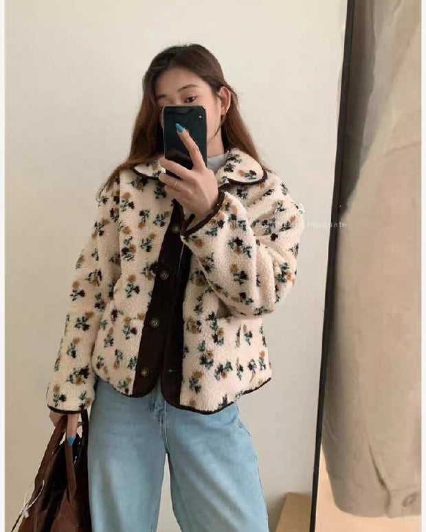 「タイムセール中！」花柄 ボア ジャケット レディース フリース アウター ゆったり 可愛い 暖かい 軽量 カジュアル 通勤 通学 秋冬 新作 ID2134