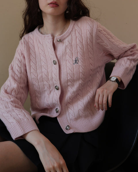 ウール混 ケーブル編み カーディガン レディース 丸首 刺繍入り フレンチスタイル 柔らかい シンプル 通勤 きれいめ 秋冬 新作 ID2149