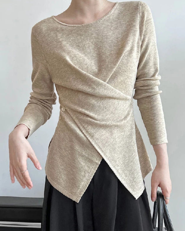 ウール ニット アシンメトリー デザイン カットソー レディース 長袖 トップス きれいめ 大人シンプル 体型カバー 上品 おしゃれ 通勤コーデ ID2299
