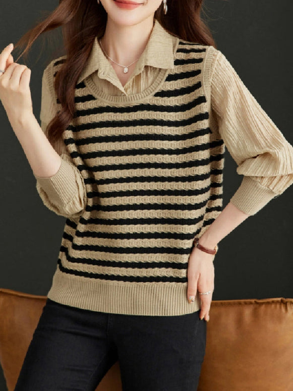 レディース トップス 長袖 ニットソー シャツレイヤード風 おしゃれ シンプル 体型カバー カジュアル きれいめ ゆったり 大人女子 着回し 重ね着風 インナー 春秋冬 4色展開 オフィス 通勤 学校 ママコーデ 定番 人気 ID1388