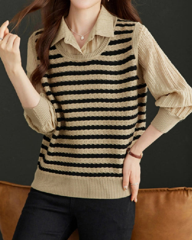 レディース トップス 長袖 ニットソー シャツレイヤード風 おしゃれ シンプル 体型カバー カジュアル きれいめ ゆったり 大人女子 着回し 重ね着風 インナー 春秋冬 4色展開 オフィス 通勤 学校 ママコーデ 定番 人気 ID1388