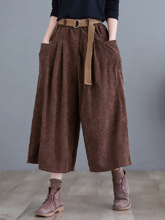 コーデュロイ ガウチョパンツ レディース ワイドパンツ 七分丈 スカーチョ ウエストゴム ゆったり 体型カバー 大きいサイズ カジュアル ナチュラル 無地 秋冬 通勤 通学 旅行 お出かけ ママコーデ おしゃれ 快適 ID1484