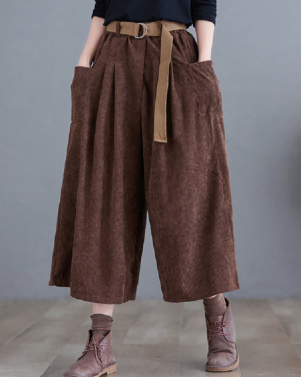 コーデュロイ ガウチョパンツ レディース ワイドパンツ 七分丈 スカーチョ ウエストゴム ゆったり 体型カバー 大きいサイズ カジュアル ナチュラル 無地 秋冬 通勤 通学 旅行 お出かけ ママコーデ おしゃれ 快適 ID1484