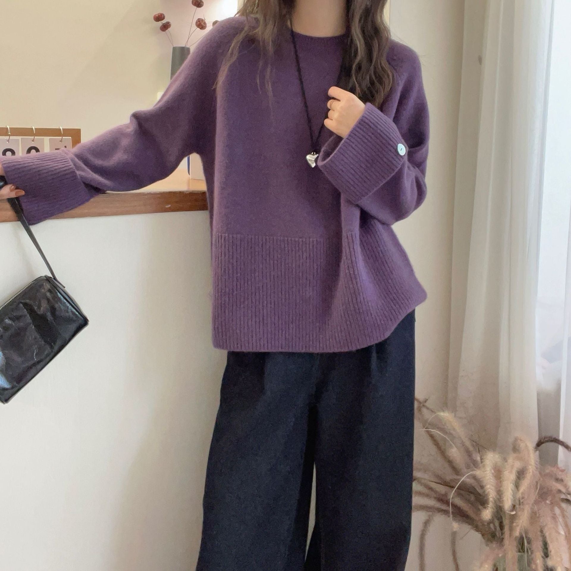 「ブラックフライデー大特価」ニット セーター レディース クルーネック 長袖 ゆったり シンプル 柔らかい 暖かい 上品 カジュアル 秋冬 新作 ID2110