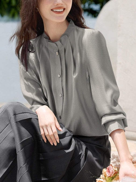 高級感 通勤シャツ レディース 長袖 フリル シンプル きれいめ オフィスカジュアル ゆったり 大人女子 体型カバー インナー 春秋 トップス 人気 入学式 卒業式 七五三 入園式 ID1360