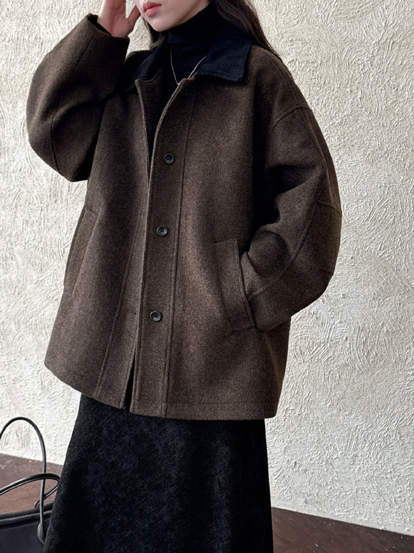 ラペルカラー ウール調 コート レディース ゆったり シンプル 体型カバー 上品 カジュアル 通勤 アウター 秋冬コーデ 大人女子 きれいめ ジャケット 防寒 おしゃれ デイリーに活躍 ID2310