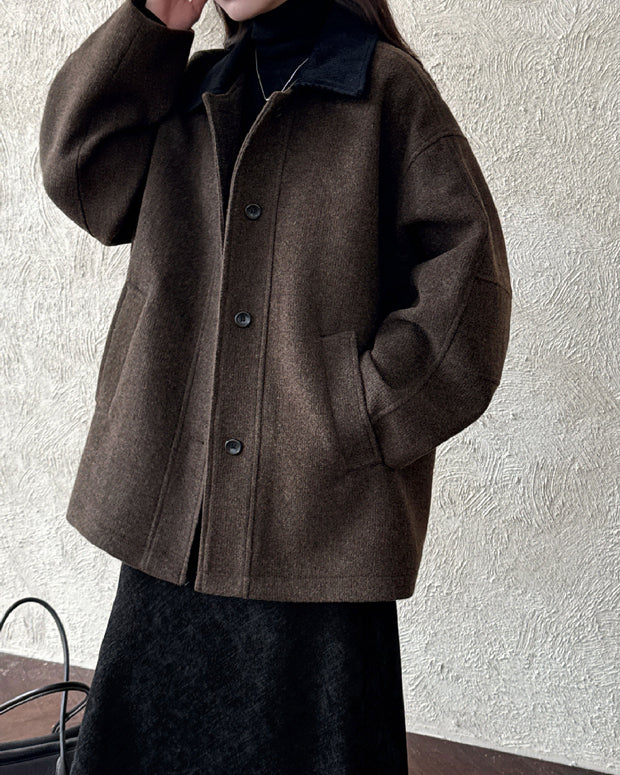 ラペルカラー ウール調 コート レディース ゆったり シンプル 体型カバー 上品 カジュアル 通勤 アウター 秋冬コーデ 大人女子 きれいめ ジャケット 防寒 おしゃれ デイリーに活躍 ID2310