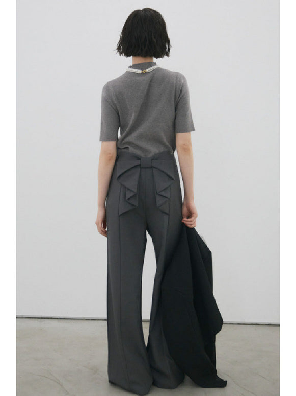 リボン付き ワイドパンツ レディース ハイウエスト 美脚 通勤 オフィス カジュアル 体型カバー 上品 きれいめ 秋冬 新作 ID2076