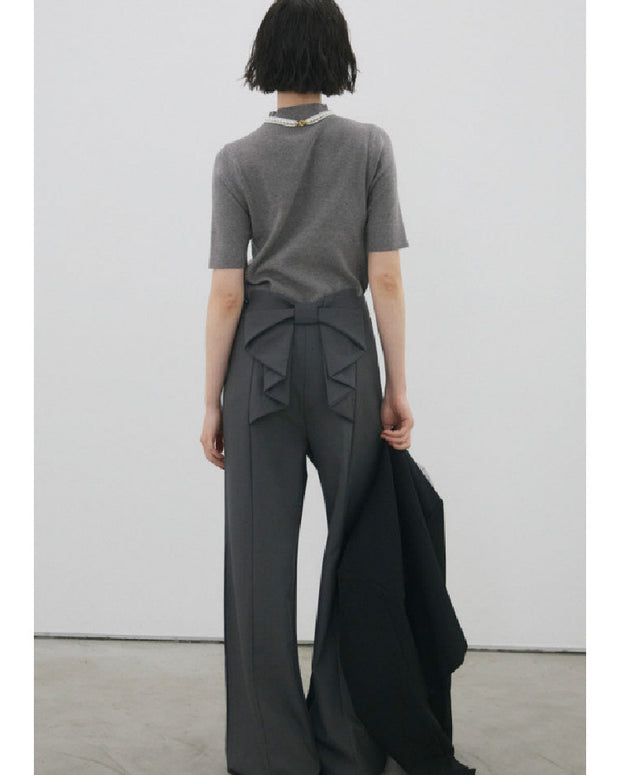 リボン付き ワイドパンツ レディース ハイウエスト 美脚 通勤 オフィス カジュアル 体型カバー 上品 きれいめ 秋冬 新作 ID2076