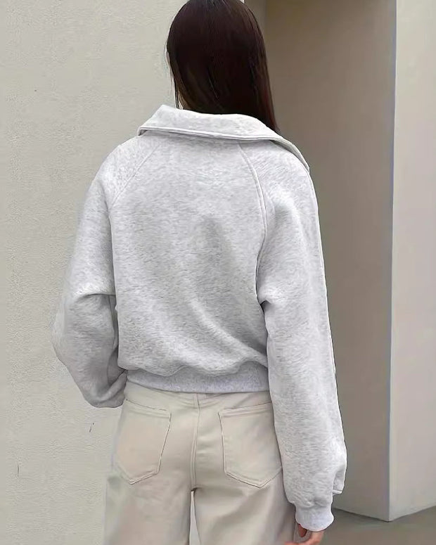 ハーフジップ スウェット レディース グレー トップス ラグランスリーブ 襟付き ゆったり カジュアル シンプル 体型カバー 秋冬 新作 ID1646