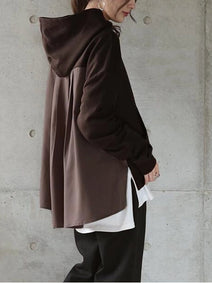 3色展開 お洒落 綺麗め 美シルエット お尻が隠れる 後ろで魅せる バックタックパーカー スウエット アウター 体型カバー 秋 冬 長袖 きれいめ 可愛い かわいい 20代 30代 40代 ID1510