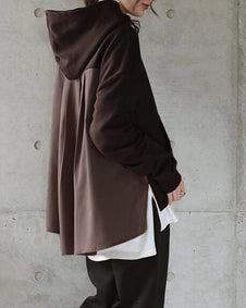 3色展開 お洒落 綺麗め 美シルエット お尻が隠れる 後ろで魅せる バックタックパーカー スウエット アウター 体型カバー 秋 冬 長袖 きれいめ 可愛い かわいい 20代 30代 40代 ID1510