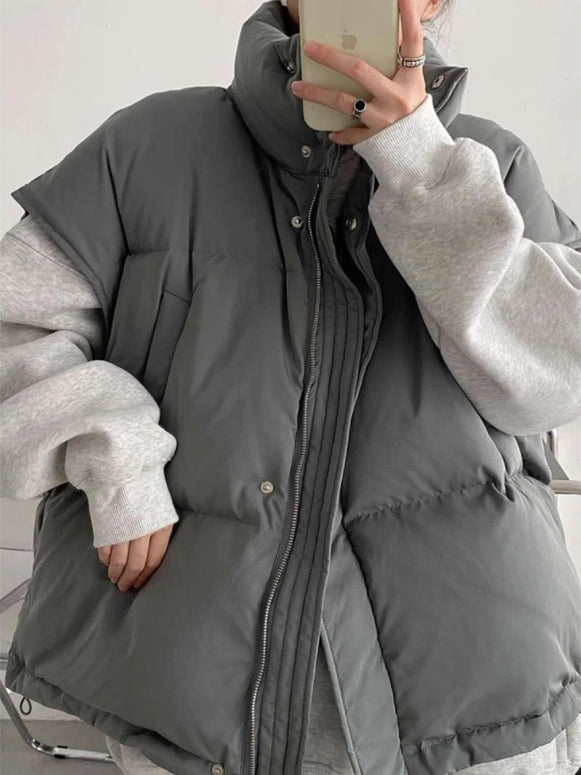 中綿ベスト レディース ゆったり ショート丈 スタンドカラー 軽量 暖かい シンプル おしゃれ カジュアル 通勤 秋冬 新作 ID2158