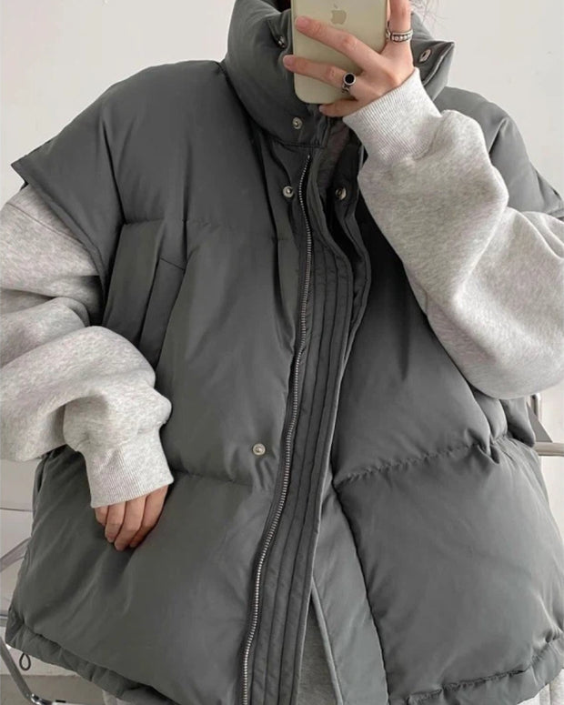 中綿ベスト レディース ゆったり ショート丈 スタンドカラー 軽量 暖かい シンプル おしゃれ カジュアル 通勤 秋冬 新作 ID2158