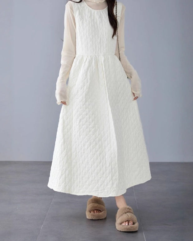 ノースリーブ ワンピース レディース キルティング Aライン ロング丈 体型カバー シンプル 無地 ジャンパースカート レイヤードコーデ 秋冬 新作 人気 ID1855