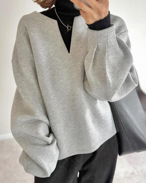 レディース トップス Vネック スウェット 無地 ランタンスリーブ 長袖 ゆったり 体型カバー カジュアル 秋冬 おしゃれ 定番 ID1788